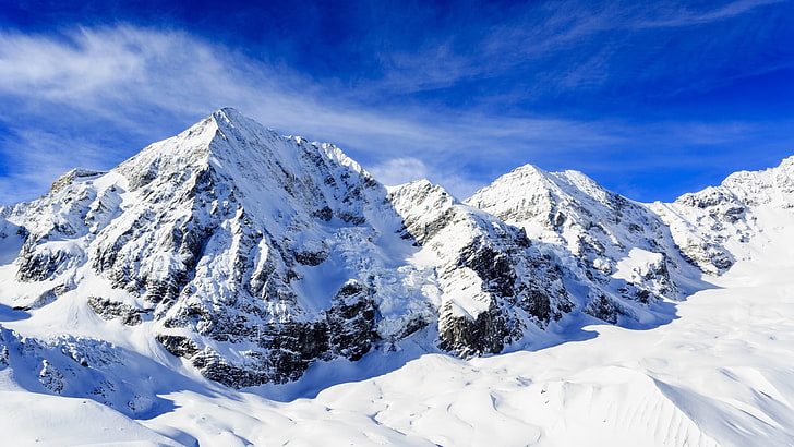 雪をかぶった山、風景、雪、雪山、 HDデスクトップの壁紙