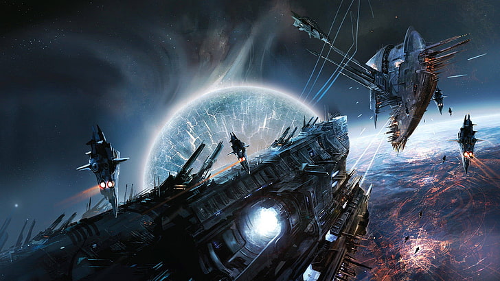 graue Raumschiffe Wallpaper, Science Fiction, Raumschiff, Raum, HD-Hintergrundbild