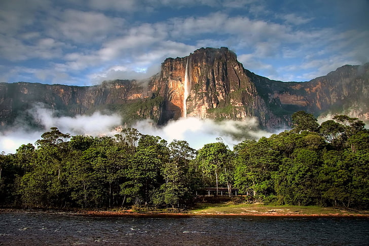 滝、天使の滝、崖、山、ベネズエラ、滝、 HDデスクトップの壁紙
