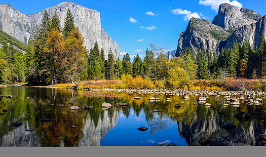 Wald und Gewässer, Yosemite-Nationalpark, See, Felsen, Berge, Herbst, Natur, HD-Hintergrundbild HD wallpaper