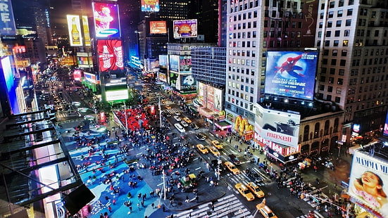 Нью-Йорк Таймс-сквер, нью-йорк, живость, улица, здание, вечер, HDR, HD обои HD wallpaper