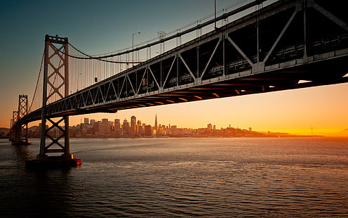 茶色の金属橋、空、橋、サンフランシスコ、オークランドベイブリッジ、ベイブリッジ、 HDデスクトップの壁紙 HD wallpaper