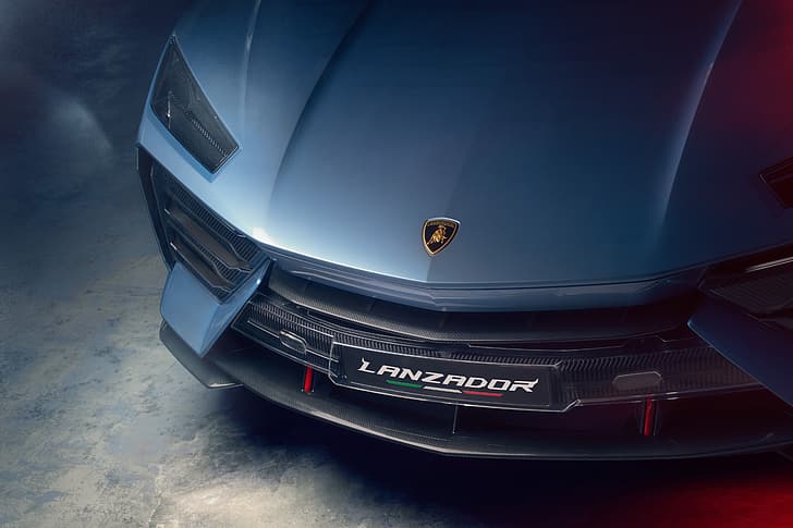 Lamborghini, лого, близък план, фар, Lamborghini Lanzador Concept, Thrower, HD тапет