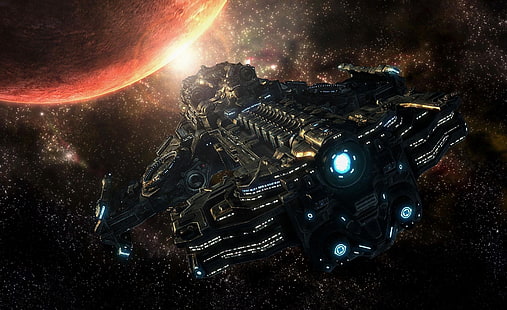 Starcraft 2 Game, черный космический корабль, цифровая живопись, игры, Starcraft, starcraft 2, 2010 игра, космос, HD обои HD wallpaper