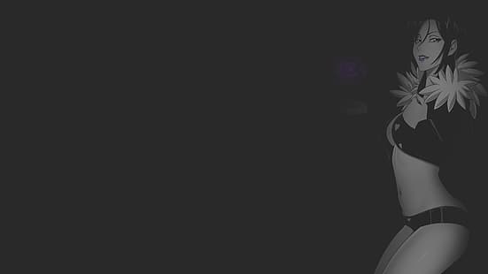 anime, manga, animeflickor, fankonst, illustration, minimalism, svartvit, mörk bakgrund, uniform, fantasikonst, magi, Nanatsu no Taizai, Merlin Nanatsu no Taizai, selektiv färgning, Viktor Zenin, HD tapet HD wallpaper