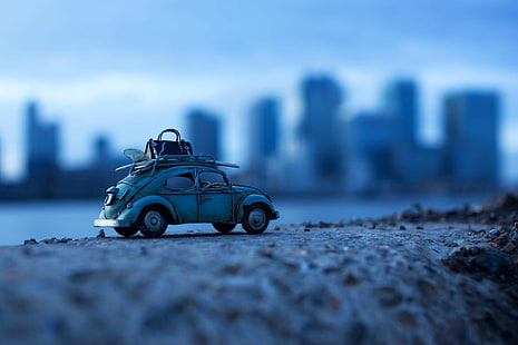 zabawki, makro, samochód, głębia ostrości, Volkswagen Beetle, Tapety HD HD wallpaper