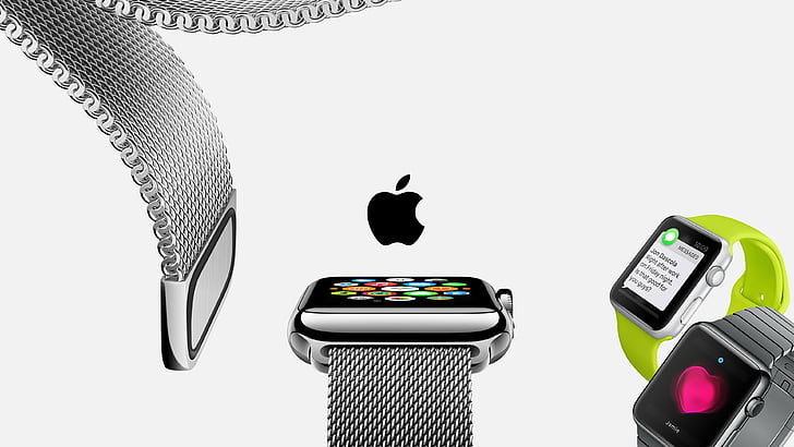 Серебряный корпус Apple Watch, Apple Watch, часы, обои, 5k, 4k, обзор, iWatch, Apple, интерфейс, дисплей, серебристый, Real Futuristic Gadgets, HD обои