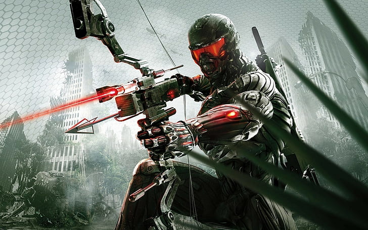 Crysis Bow Arrow Laser HD, farcry game character, video games, bow, arrow, crysis, laser, HD wallpaper