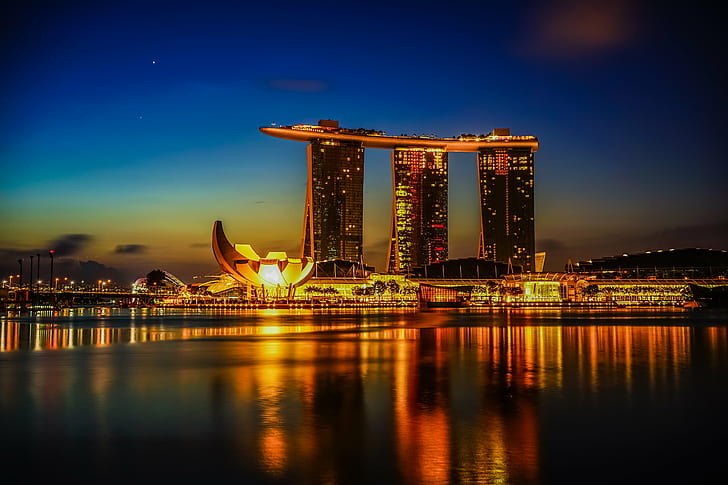 untitled, dawn, untitled, FE, 35mm, F2.8, ZA, ル, morning, long exposure, LE, Marina Bay Sands, Singapore, gold, Bay  at, ILCE-7M2, MBS, Esplanade Theatre, night, famous Place, cityscape, asia, marina Bay, architecture, urban Skyline, marina Bay Sands Hotel, reflection, water, urban Scene, sea, skyscraper, river, travel, dusk, harbor, singapore City, bay Of Water, waterfront, tower, HD wallpaper