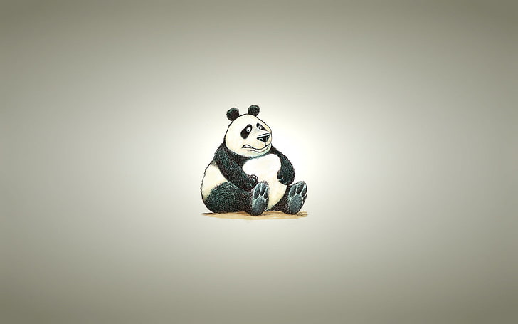 Панда обои, фон, минимализм, свет, панда, сидя, пухлые, HD обои