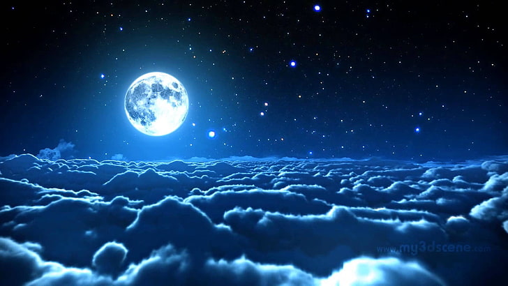 cielo, estratosfera, estrellas, luna, naturaleza, nubes, HD wallpaper