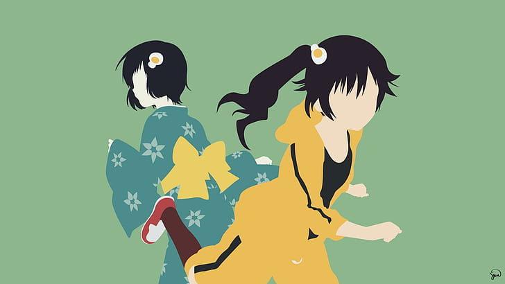 Araragi Karen, Araragi Tsukihi, Vectors, Anime Girls, Run, Anime, araragi karen, araragi tsukihi, vectors, anime girls, run, anime, 1920x1080, HD wallpaper