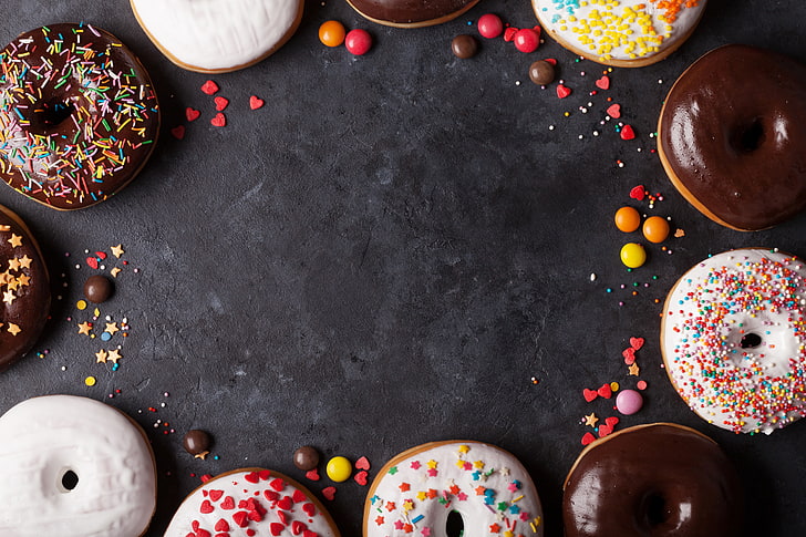 baked doughnuts, candy, donuts, glaze, HD wallpaper