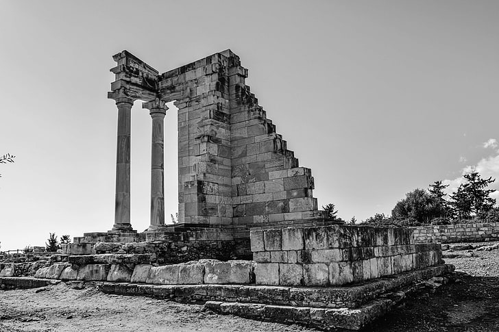 1st century ad, ancient, apollo hylates, archaeological, archeology, architecture, black and white, civilization, cyprus, excavations, greek, historic, history, mediterranean, remains, ruins, sanctuary, HD wallpaper