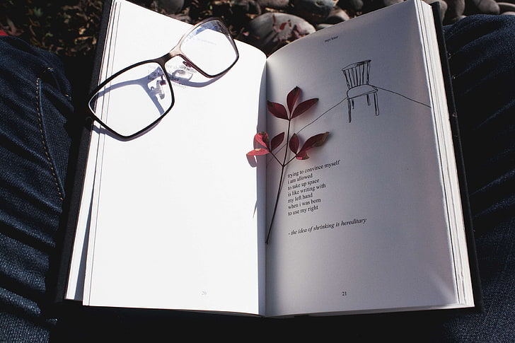 book, branch, glasses, nature, outdoors, outside, pages, poetry, read, reading, twig, HD wallpaper