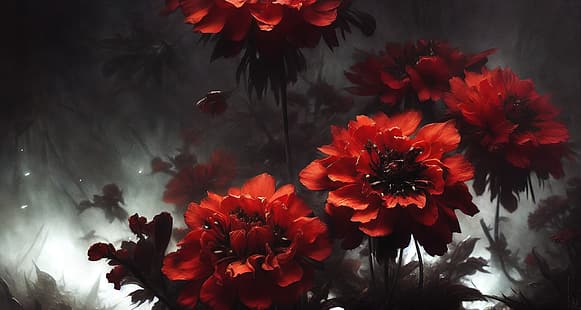 AI ศิลปะ AI สร้างโดย AI ดอกไม้สีแดง ดอกไม้ มืด, วอลล์เปเปอร์ HD HD wallpaper