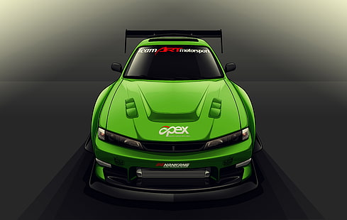 التوضيح سيارة خضراء ، سيلفيا ، نيسان ، S14 ، الانجراف المواصفات ناقلات ، من قبل Edcgraphic، خلفية HD HD wallpaper