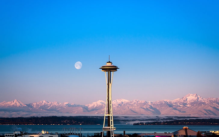 Space Needle, Seattle, Turm, Gebäude, Himmel, hoch, HD-Hintergrundbild