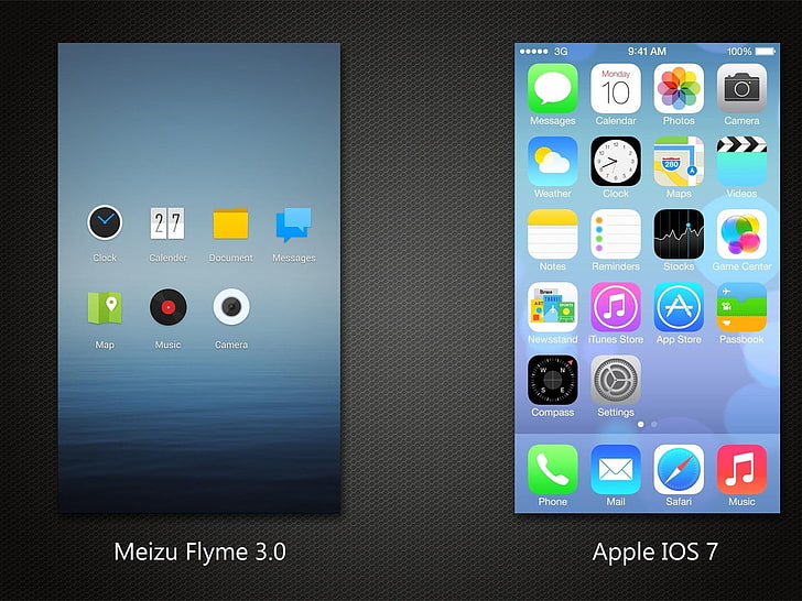 Apple iOS 7 iPhone HD Widescreen Wallpaper 15, Meizu Flyme 3.0 and Apple IOS 7 home screenshot collage, HD wallpaper