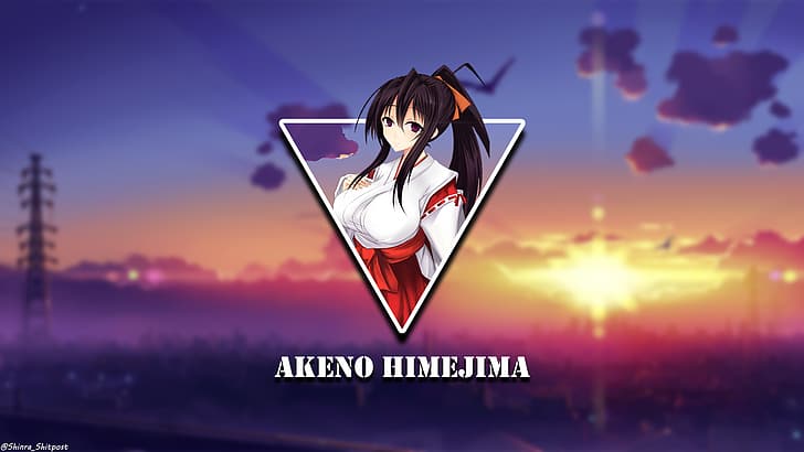 Himejima Akeno, sunset, anime girls, landscape, HD wallpaper