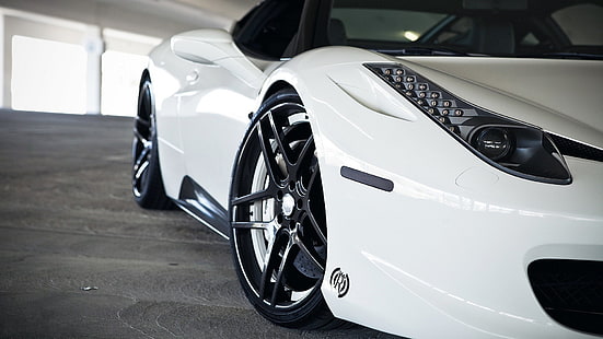 бяло Ferrari 458 Italia, кола, Ferrari 458 Italia, бели автомобили, HD тапет HD wallpaper