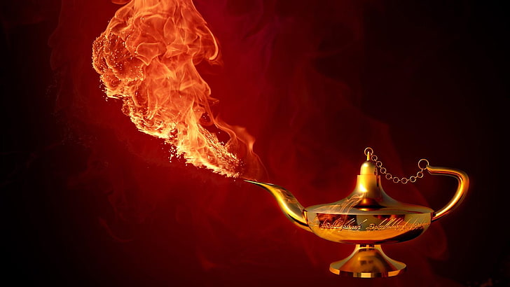flame, fire, heat, wish, aladdin, oil lamp, genie, magic, fantasy, HD wallpaper