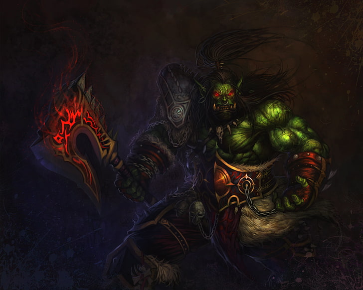 Warcraft troll wallpaper, Warrior, WoW, Orc, World of warcraft, WWII, ork, Horde, Grom Hellscream, Grommash, HD wallpaper