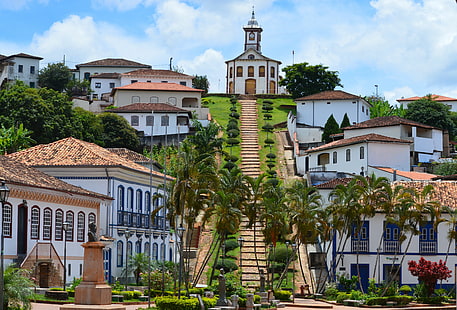 село, Бразилия, Минас Жерайс, църква, барок, HD тапет HD wallpaper