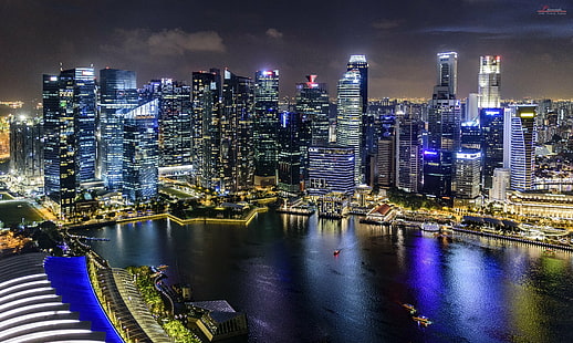 miasto nocą w pobliżu akwenu, Singapur, Skyline, miasto, noc, akwen, hotel marina bay sands, fotografia, długa ekspozycja, podróż, wakacje, singapur, światła, Luces, różowe miasto, pejzaż miejski, foto, statyw, manfrotto być, nikon d750, tamron, vc, f / 2.8, szeroki kąt, flara, creative commons, rozdzielczość, budynek, woda, odbicie, miejski Skyline, architektura, drapacz chmur, dzielnica śródmieścia, azja, słynne miejsce, scena miejska, wieża, rzeka, nowoczesny, budynek Zewnątrz, biznes, zmierzch, oświetlony, zabudowany Konstrukcja, Tapety HD HD wallpaper