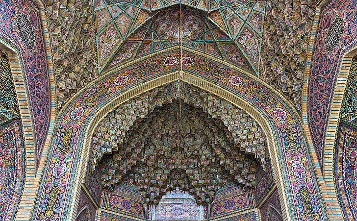 Nasir al-Mulk Mosque, Architecture, Ceiling, iran, shiraz, mosque, nasiralmulk, pinkmosque, vaultceiling, HD wallpaper