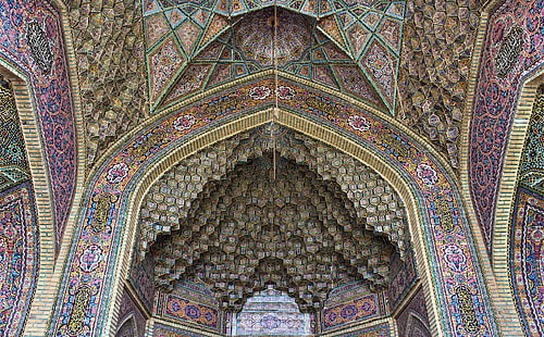 Mesquita Nasir al-Mulk, arquitetura, teto, Irã, Shiraz, mesquita, nasiralmulk, pinkmosque, vaultceiling, HD papel de parede HD wallpaper