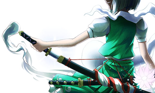 видео игри touhou katana samurai оръжия konpaku youmu къса коса бяла коса аниме момичета мечове Art Touhou HD Art, Video Games, Touhou, HD тапет HD wallpaper