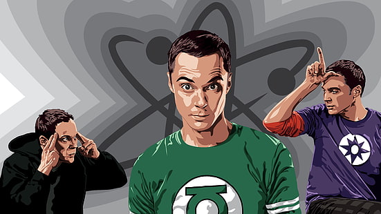 chemise à col rond Lantern verte, Sheldon Cooper, The Big Bang Theory, Jim Parsons, Fond d'écran HD HD wallpaper