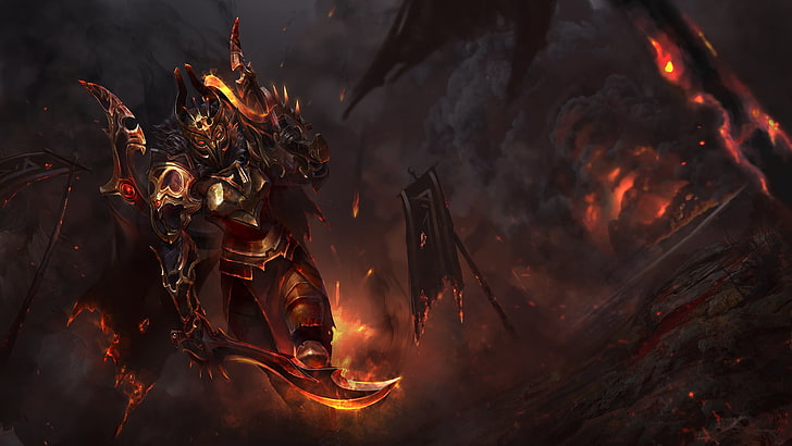 محارب يحمل ورق الحائط الرقمي المحترق بالسيف ، فن الخيال ، Dota 2 ، قائد الفيلق، خلفية HD