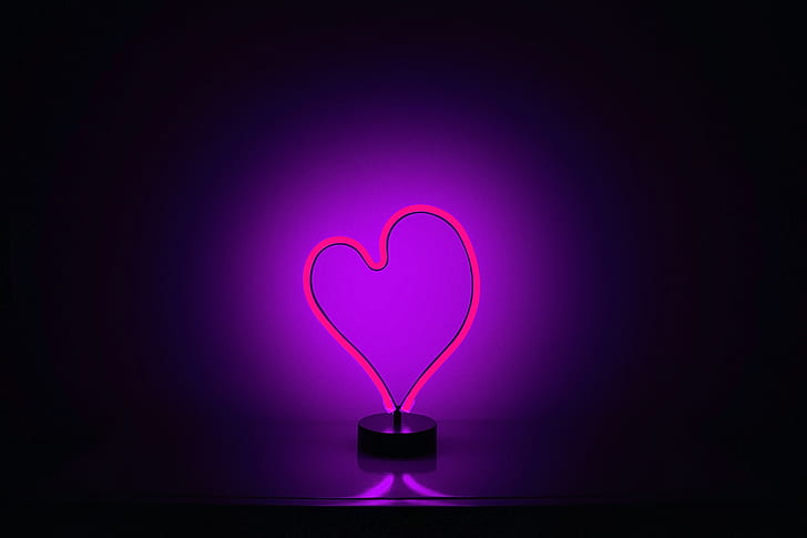 coração, néon, luz de fundo, HD papel de parede