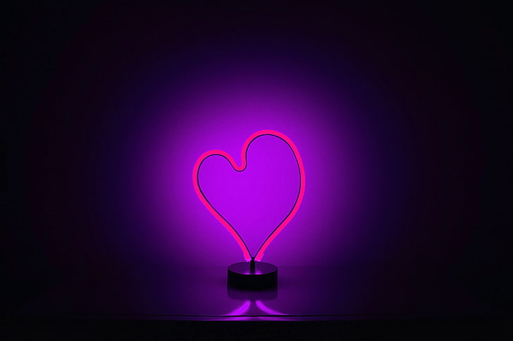 Влюбленное сердце, Фиолетовый, Неон, 4К, Свет, HD обои