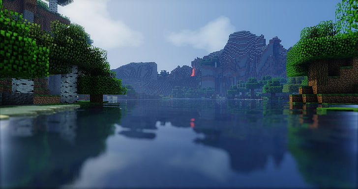 minecraft body of water, Minecraft, render, screen shot, lake, lava, HD wallpaper