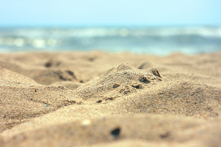 Plage de sable, Macro, plage, mer, eau, été, Nature, paysage, vagues, sable, Fond d'écran HD