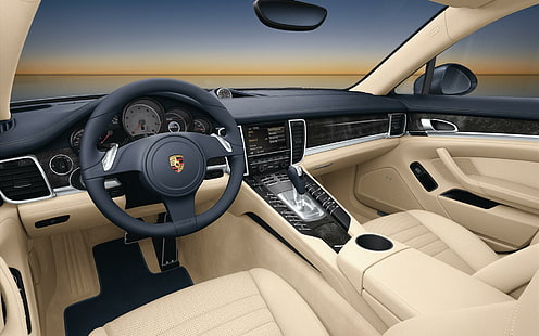 2010 Porsche Panamera Interior, black porche steering wheel, interior, 2010, porsche, panamera, cars, HD wallpaper HD wallpaper