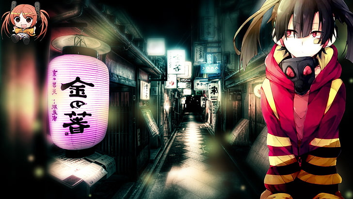 Anime Girls, Aihara Enju, Straße, rote Augen, Bewegungsunschärfe, Lampe, HD-Hintergrundbild