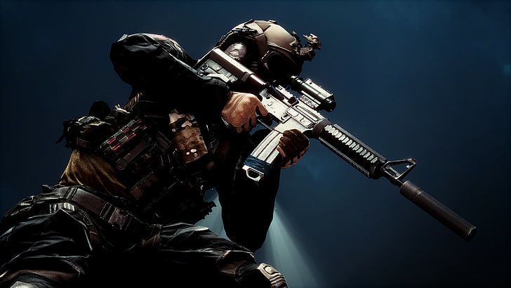 Ilustración de soldado, armas, fondo, soldados, equipo, Battlefield 4, rifle de asalto, Fondo de pantalla HD