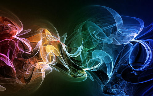 цветные волны обои, дым, разноцветные, яркие, разноцветные, фон, HD обои HD wallpaper