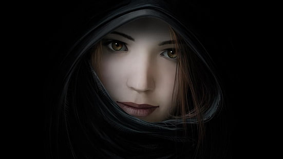 illustrazione di donna dai capelli castani, fantasy art, fantasy girl, viso, Sfondo HD HD wallpaper