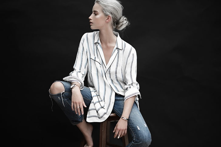 women, Hannah Waites, model, platinum blonde, HD wallpaper