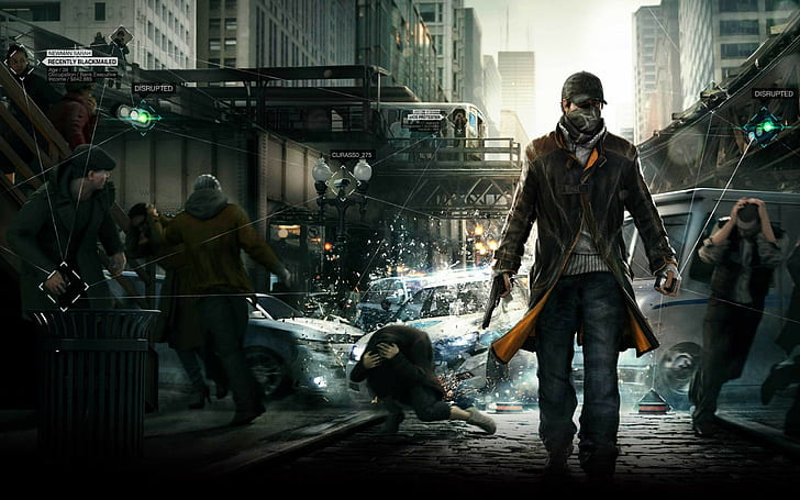 Watch Dogs HD, man with black and orange jacket movie poster, video games, dogs, watch, HD wallpaper