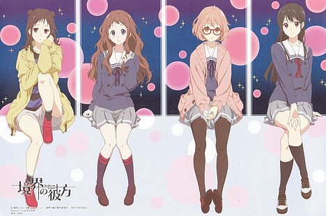 Kyoukai no Kanata, chicas anime, Kuriyama Mirai, Nase Mitsuki, Shindō Ai, Fondo de pantalla HD HD wallpaper