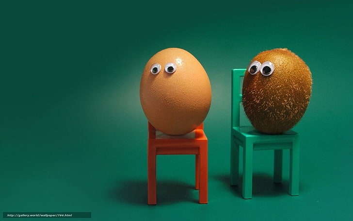 Egg and Kiwi = She and He, egg, funny, kiwi, couple, HD wallpaper