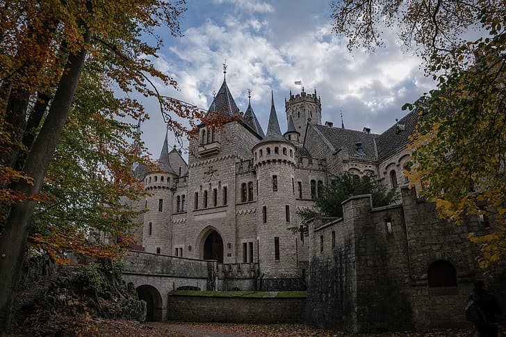 autumn, trees, bridge, castle, Germany, architecture, Marienburg Castle, Lower Saxony, HD wallpaper