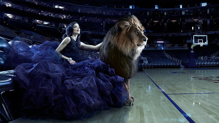 and, arena, beast, beauty, lion, woman, HD wallpaper