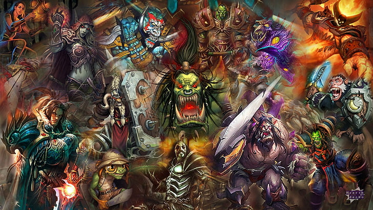 Fond d'écran de World Warcraft, Hearthstone, guerrier, roi Varian Wrynn, Sylvanas Windrunner, Ragnaros, Thrall, World of Warcraft, Croc-de-l'œuf à la mâchoire, Cairne Sabot-de-Sang, Murloc, Fond d'écran HD